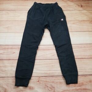 Champion Reverse Weave Sweatpants Mens Medium Black Fleece Joggers C Logo GF01